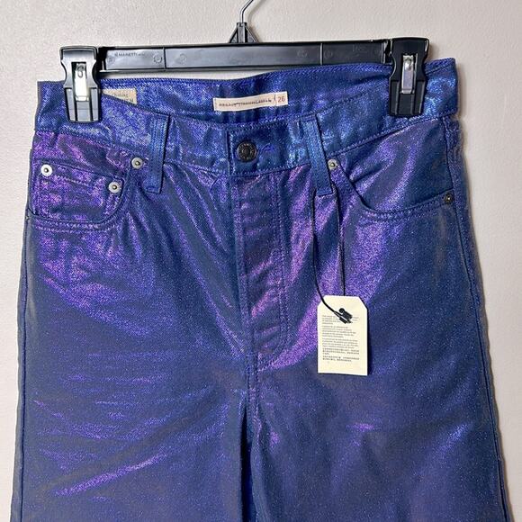 NEW Levi’s Premium purple metallic iridescent Ribcage straight ankle jeans, 26 - Picture 6 of 13